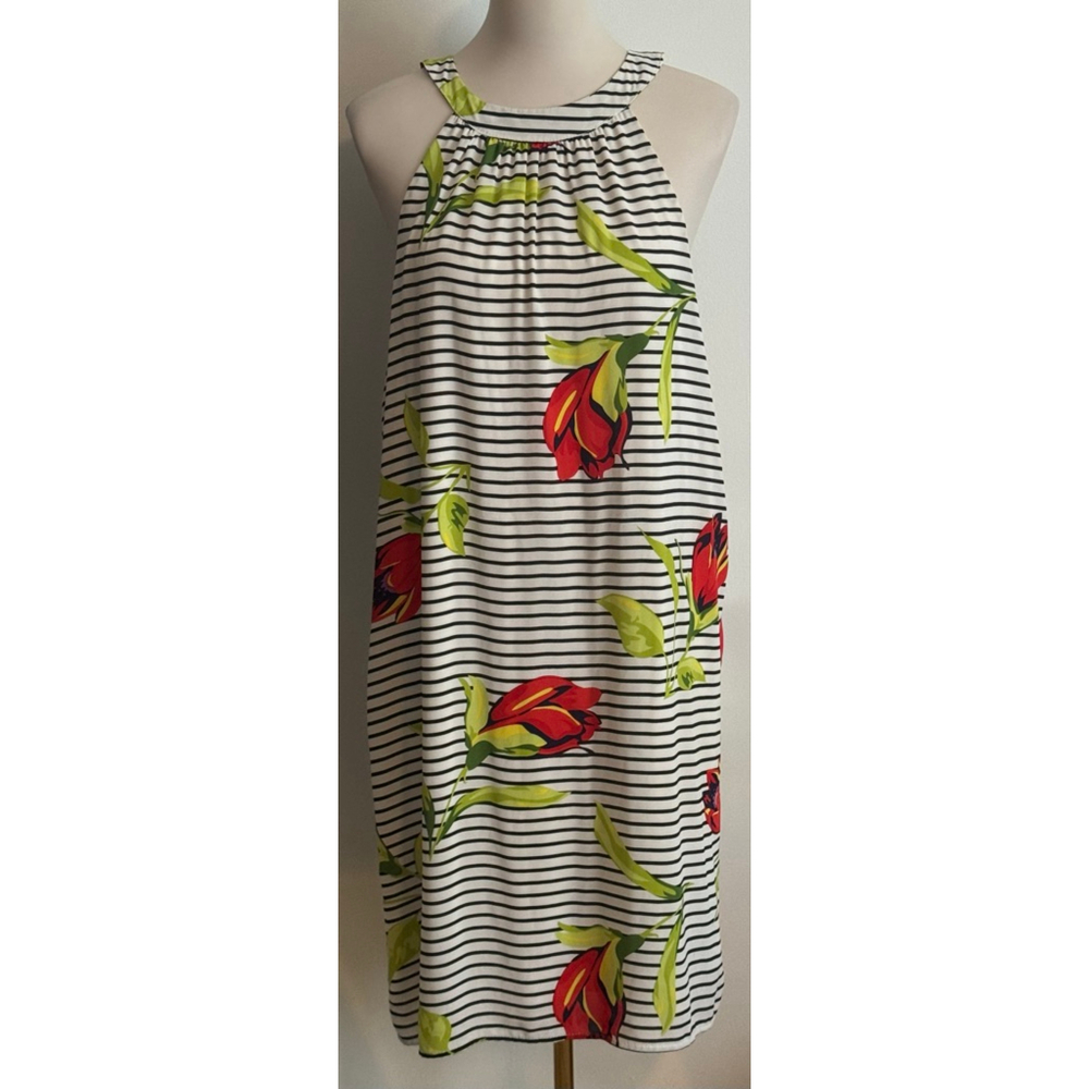 Women's GILLI White & Black Striped Floral Maxi Dress L
